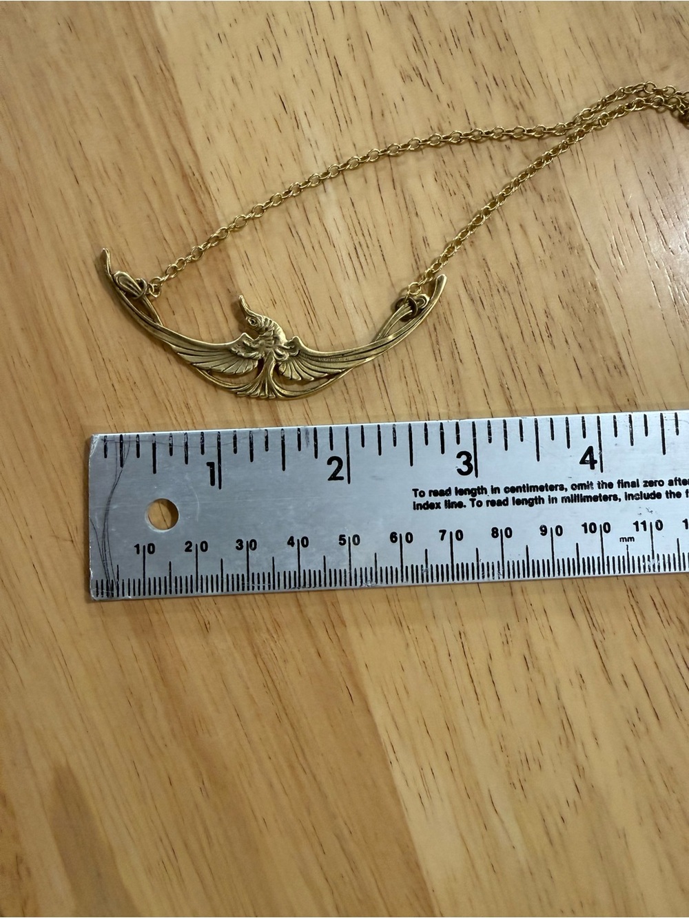Art Nouveau Egyptian Revival Bird Necklace Antiqued Brass 18”